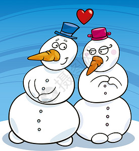 雪人情侣恋爱的漫画插图图片