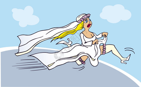 卡通连衣裙女孩新娘竞选的漫画插图背景