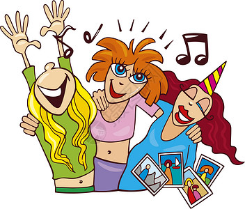 唱歌女孩卡通妇女参加夜晚会的插图背景