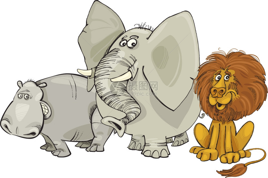 非洲动物群的漫画插图图片