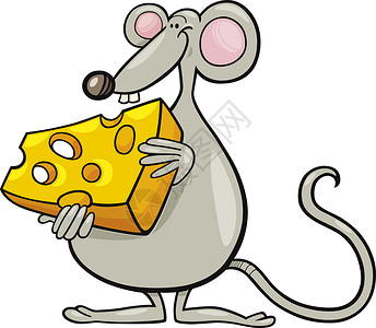 卡通牙齿组合带奶酪的老鼠漫画插图背景