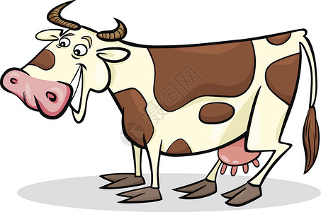 卡通黑牛滑稽农场奶牛的幽默漫画插图背景