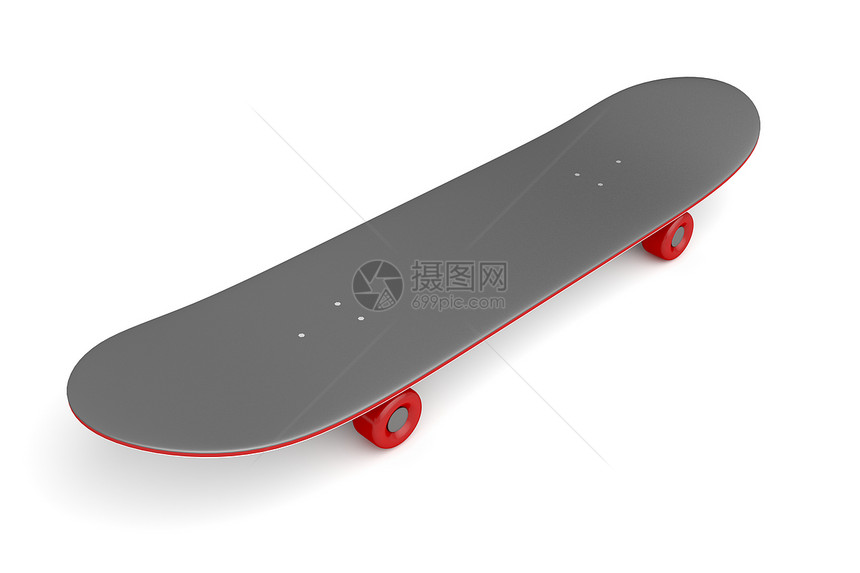 白色背景的红轮子滑板图片