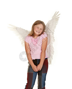 甜和无辜的年轻仙女天使孩孤立在白色图片