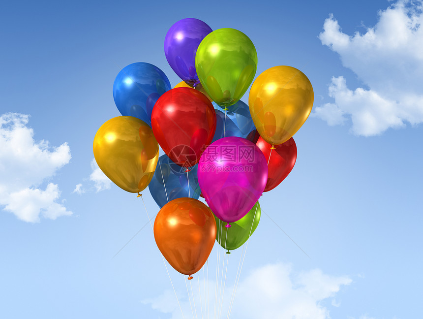 蓝色天空上漂浮的彩色气球蓝天空上漂浮的彩色气球图片