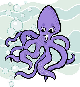 卡通紫色章鱼水中章鱼的漫画插图背景