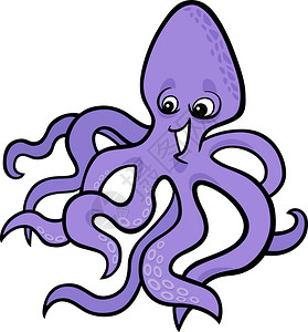 卡通紫色章鱼白上孤立的章鱼漫画插图背景
