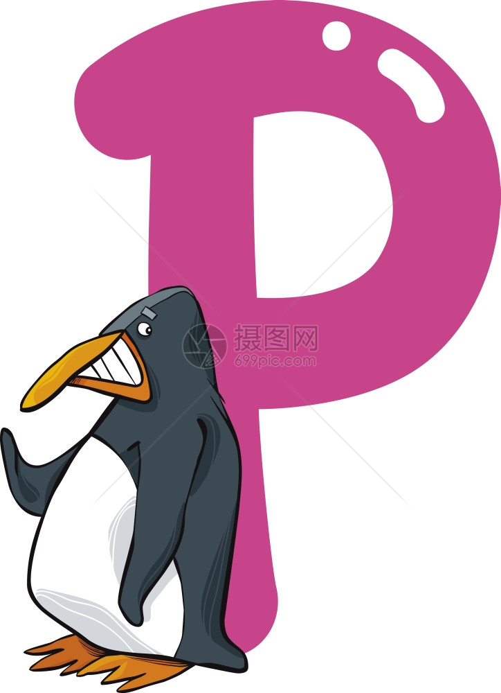 企鹅的p字母卡通插图图片