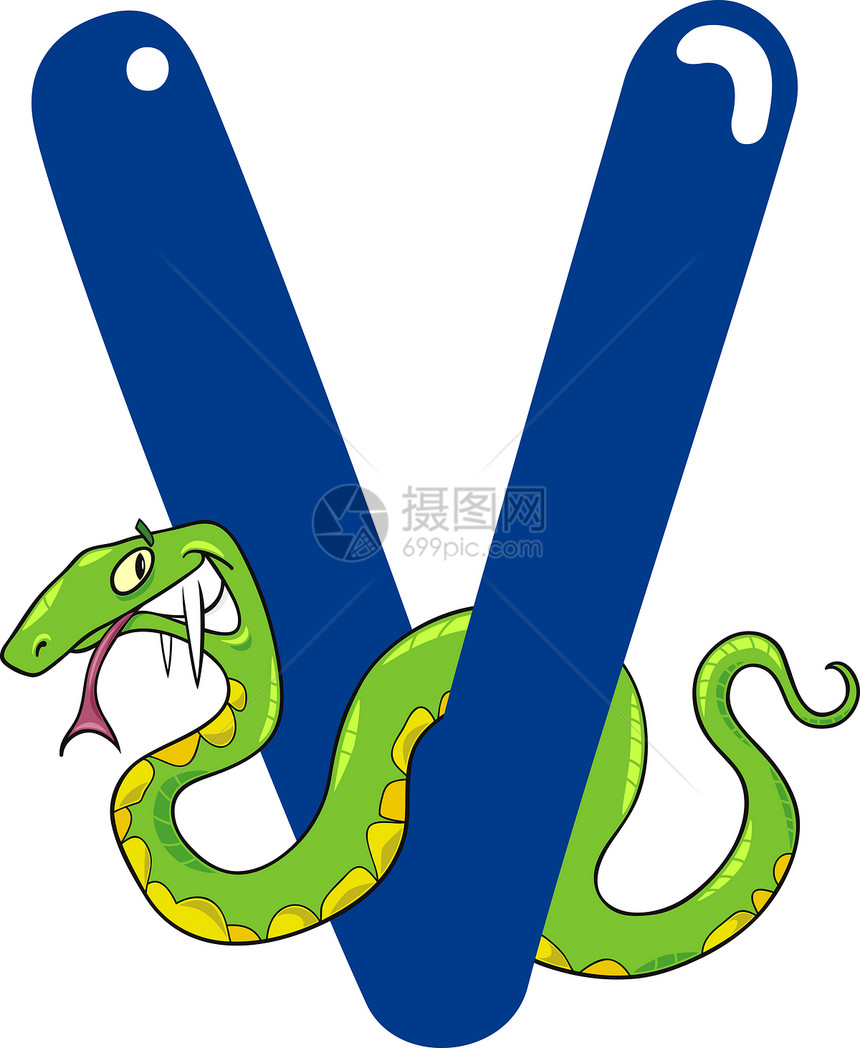 毒蛇v字母卡通插图图片