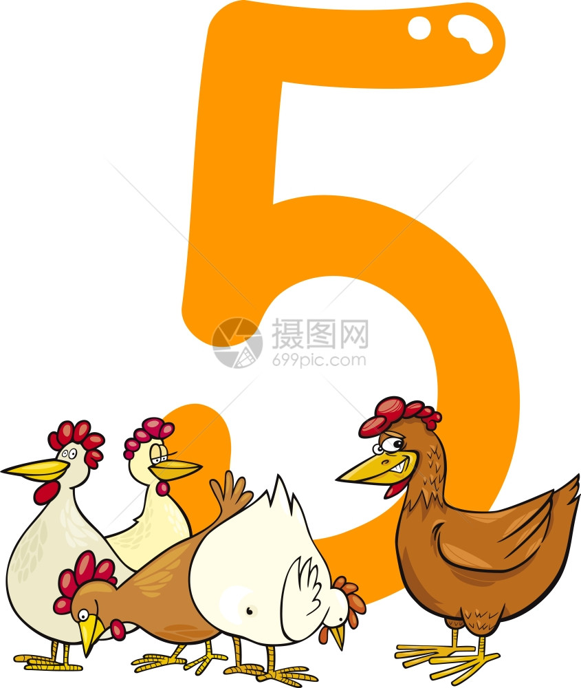 以五号和母鸡的卡通插图图片