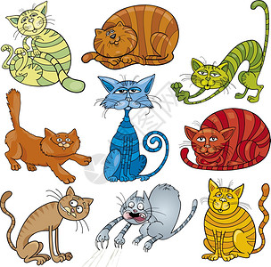 滑稽九只猫的漫画插图图片