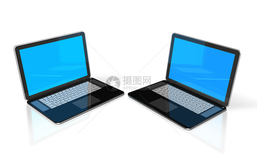 两台3d黑色笔记本电脑隔离在白色上两台黑色笔记本电脑被隔离在白色上图片