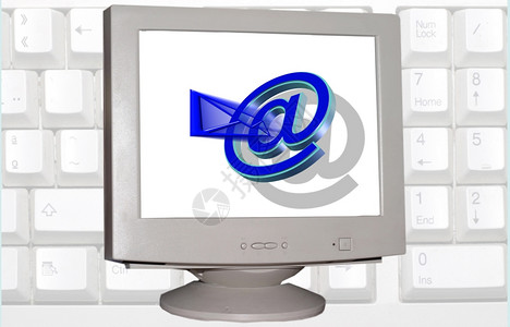 监视屏幕上带有电子邮件符号背景的计算机objectsovrwhit图片