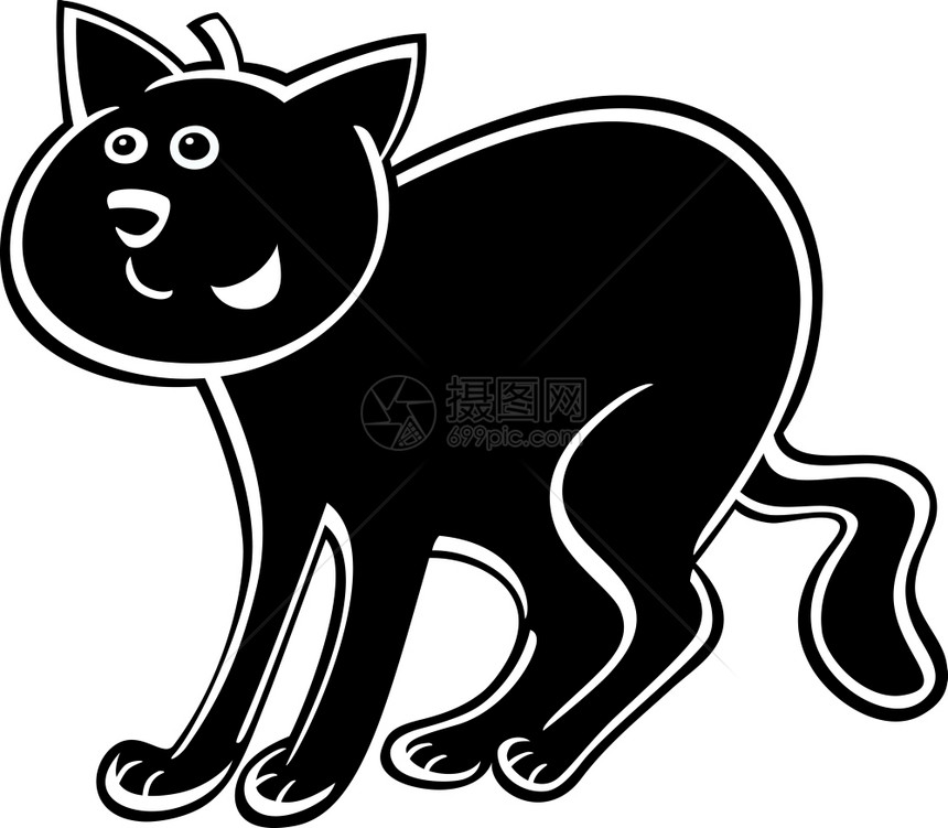 滑稽黑猫或小的漫画插图图片