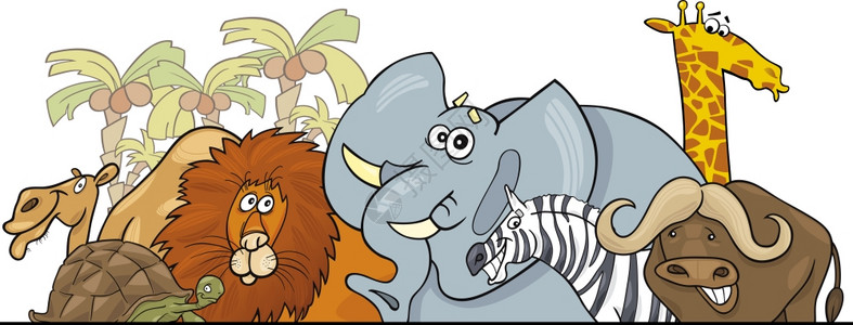 斑马卡通AfricanSfri野生动物头设计漫画插图背景