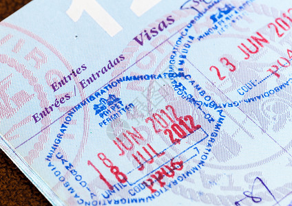 Cambodi和泰国入境签证护照的印章图片