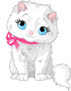 条漫插画用粉色弓条插画短毛白猫背景