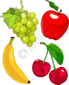 卡通水果香蕉葡萄苹果和樱桃图片