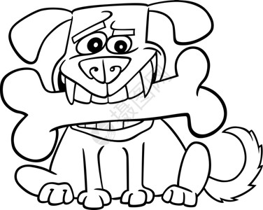 彩色书中大骨头狗的漫画插图图片