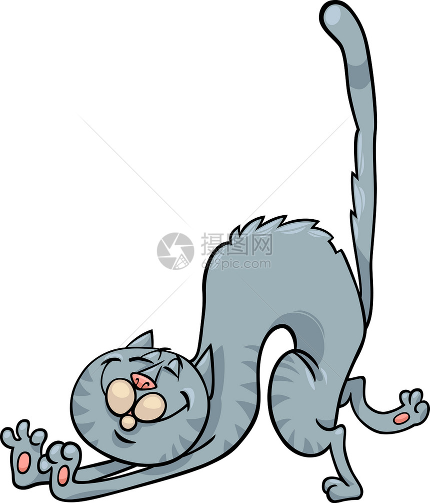 展快乐灰猫的漫画插图图片