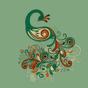 绿色孔雀带有尾巴的电传孔雀Styliz化孔雀插画