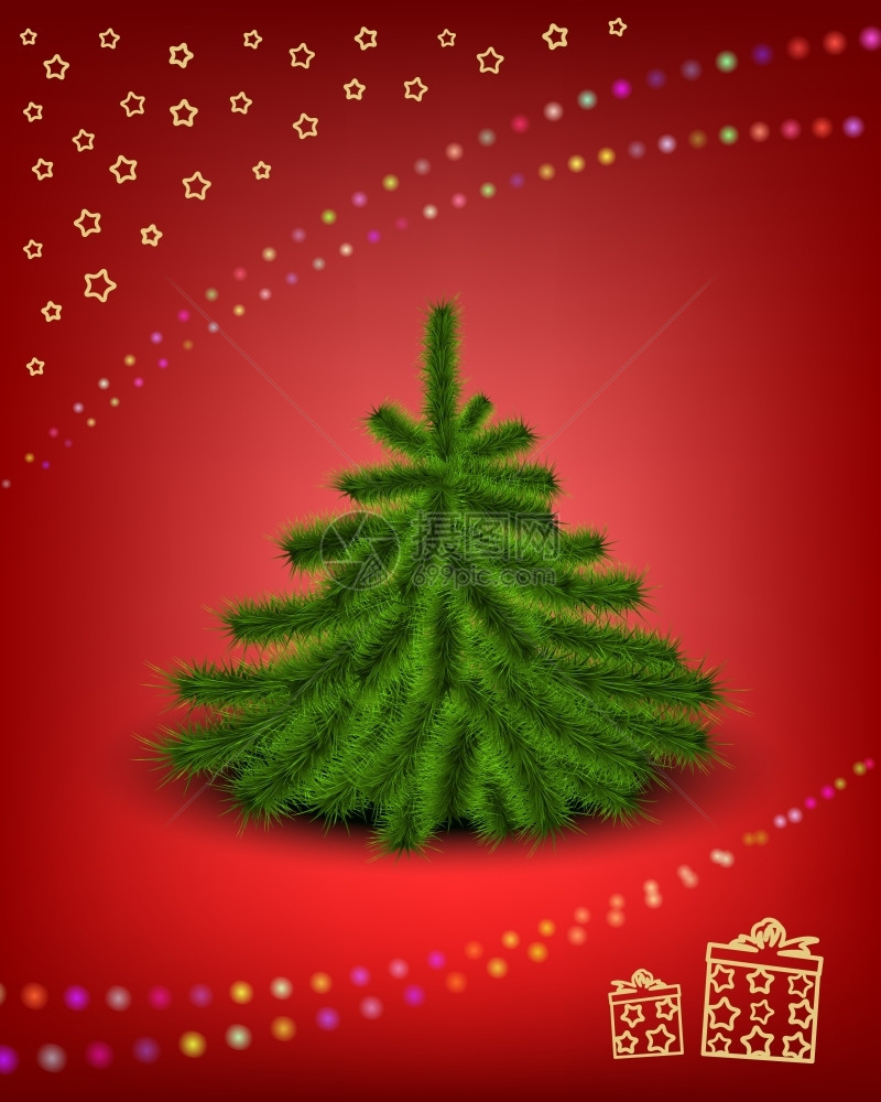 雪地和礼品牌上面有雪地背景的毛小圣诞树上面有园地和礼品牌eps10使用过的效应光化面罩上有园地透明层雪花图片