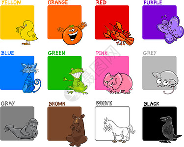 用动物或体教育成套主要颜色的漫画插图图片