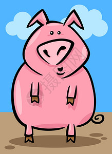 可爱的卡通小猪可爱粉色农场猪漫画插图背景