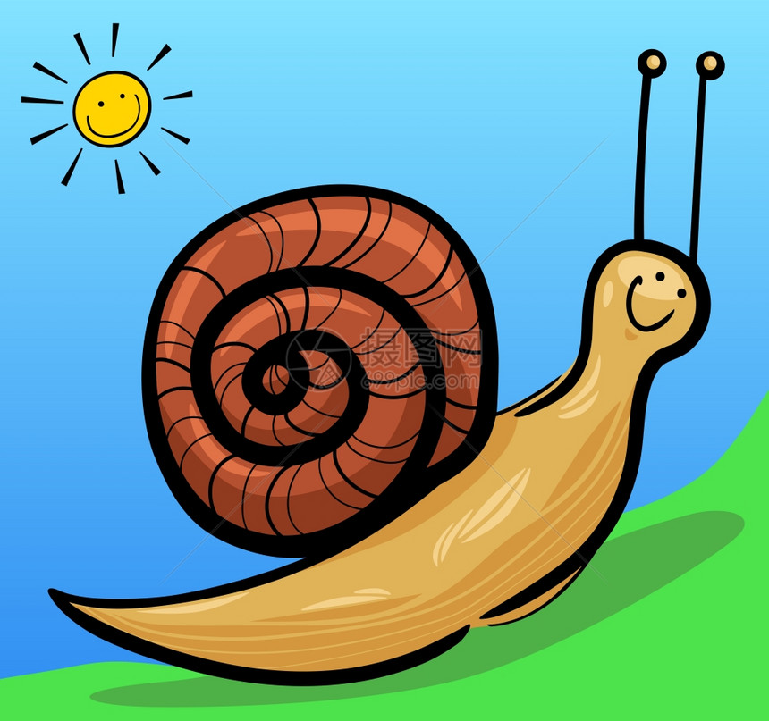 用贝壳插图可爱蜗牛的卡通插图图片