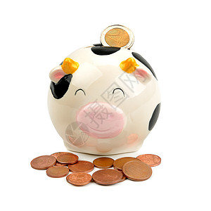 有趣的小猪银行和硬币图片