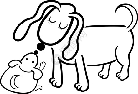 可爱的小狗和妈的漫画插图用于彩色书籍图片