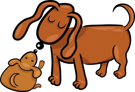 可爱的小狗和妈的漫画插图图片