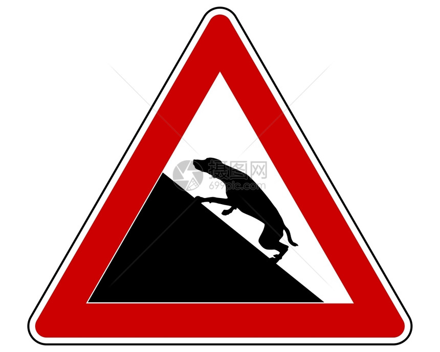 详细和多彩地展示狗的斜坡警告标志狗的斜坡警告标志图片