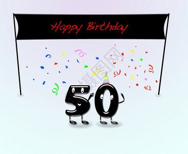 生日周年素材说明50岁生日派对的卡通数字背景