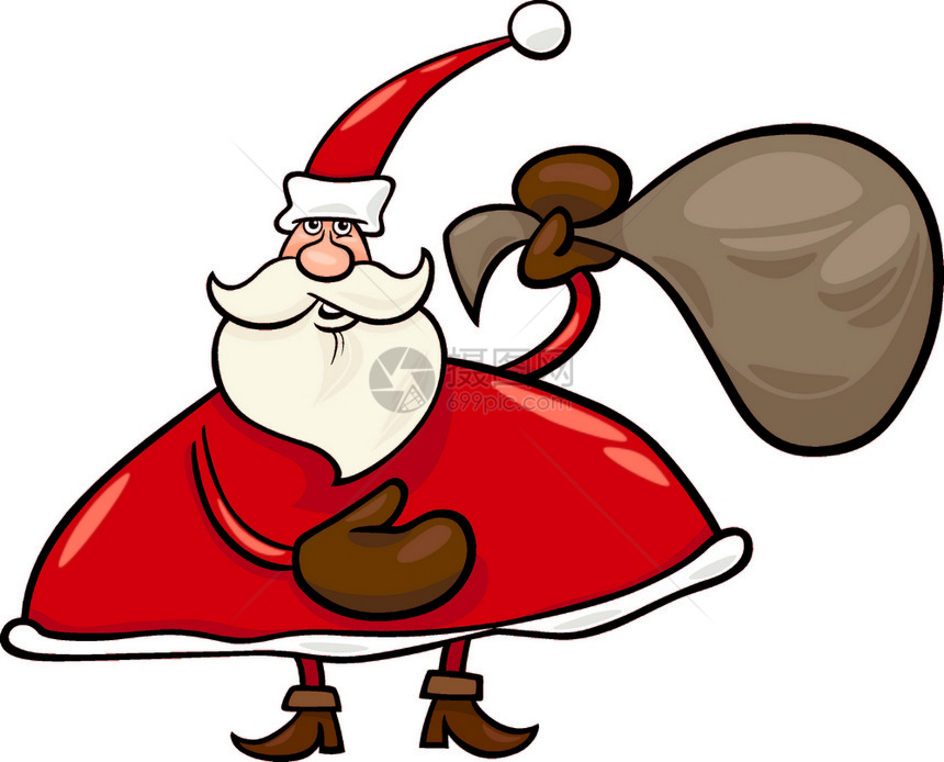 圣克劳斯或诺埃尔的漫画插图圣诞节礼物在麻袋里图片