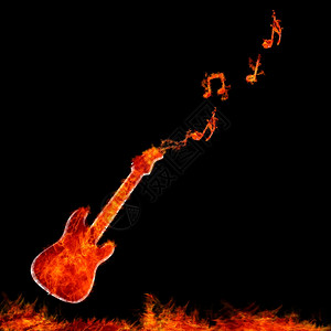 黑色背景的火焰吉他插图图片