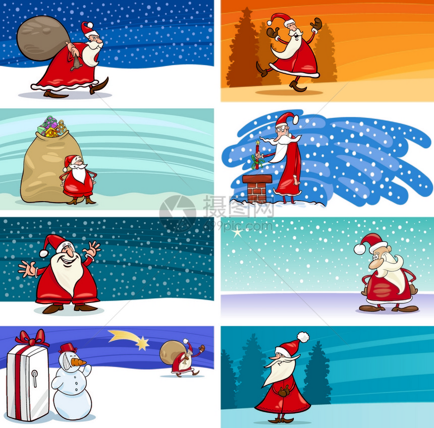 漫画插图用圣卡片或诞老人父亲的圣诞日和其他节主题制作贺卡图片