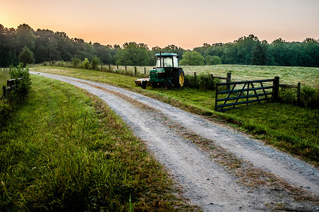 田地的拖拉机夏季农业现场图片