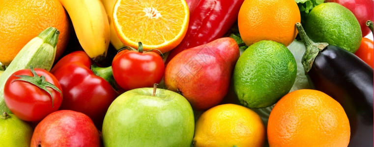 成熟水果和蔬菜的明亮背景图片