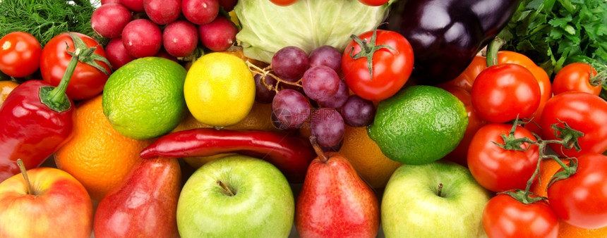 成熟水果和蔬菜的明亮背景图片