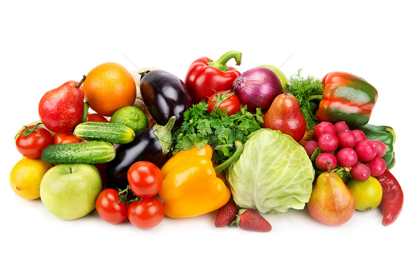 在白色背景上隔离的一整套水果和蔬菜图片