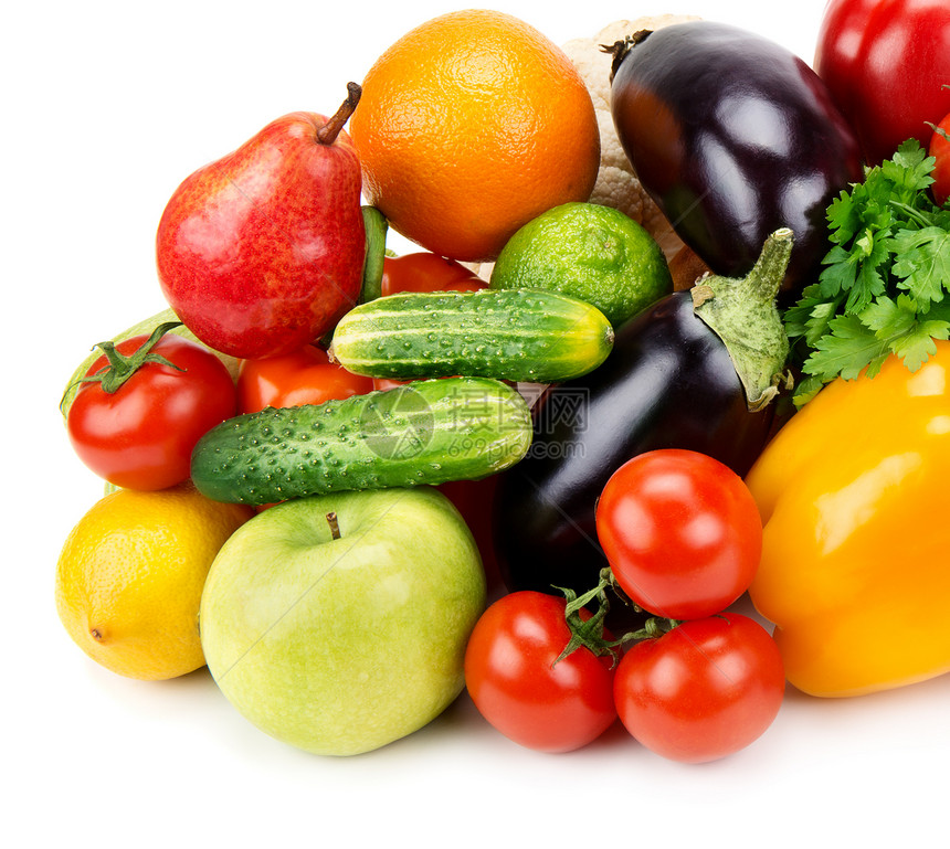在白色背景上隔离的一整套水果和蔬菜图片