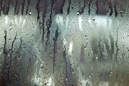 由湿风挡玻璃和雨滴构成的背景高清图片