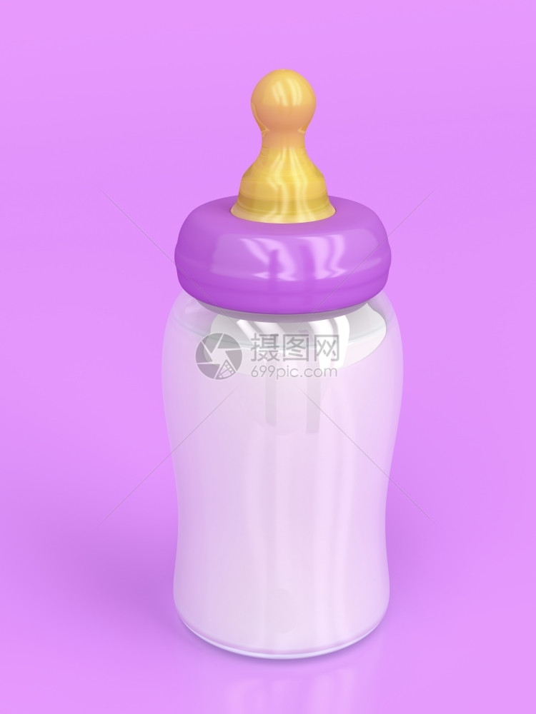 奶瓶在紫色背景上图片