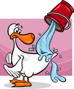淋湿卡通鸭子被泼水插画