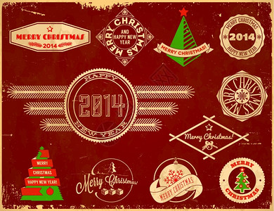 圣诞复古徽章新的旧原Christma陈年标签插画