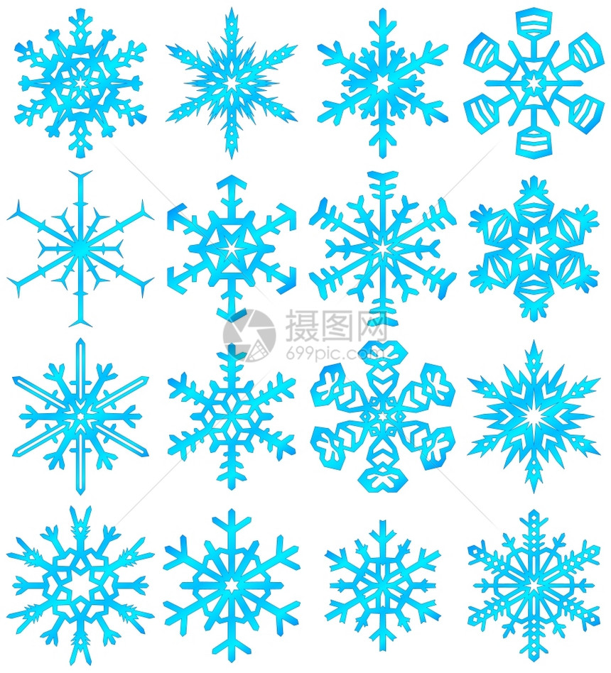 16个美丽的蓝色雪花环形圆周图片