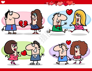 喜悦情侣在人节或卡片上相爱的漫画插图图片