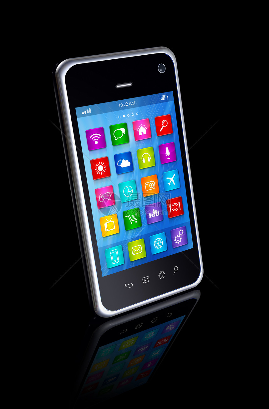 3d智能手机移动电话应用程序图标接口以黑色与剪切路径隔离图片