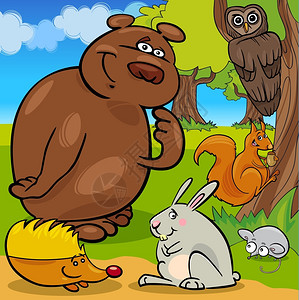 可爱森林野生动物漫画插图图片
